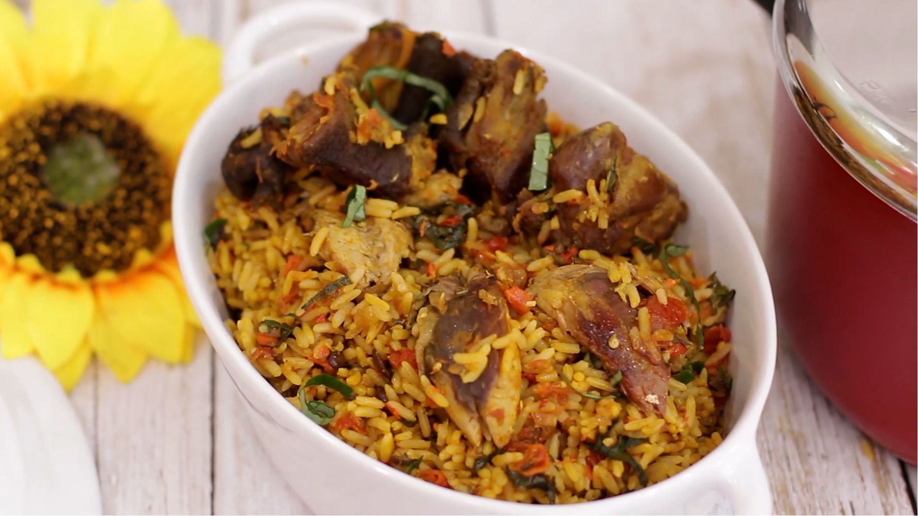 Picture shows ready to eat native jollof rice